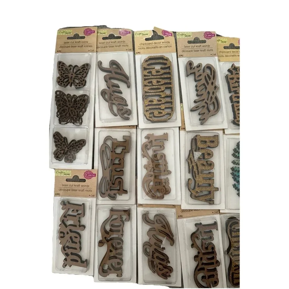 Crafters Square Laser Cut Kraft Icons Lot 20 pc Mixed Scrapbooking w/ Stickers